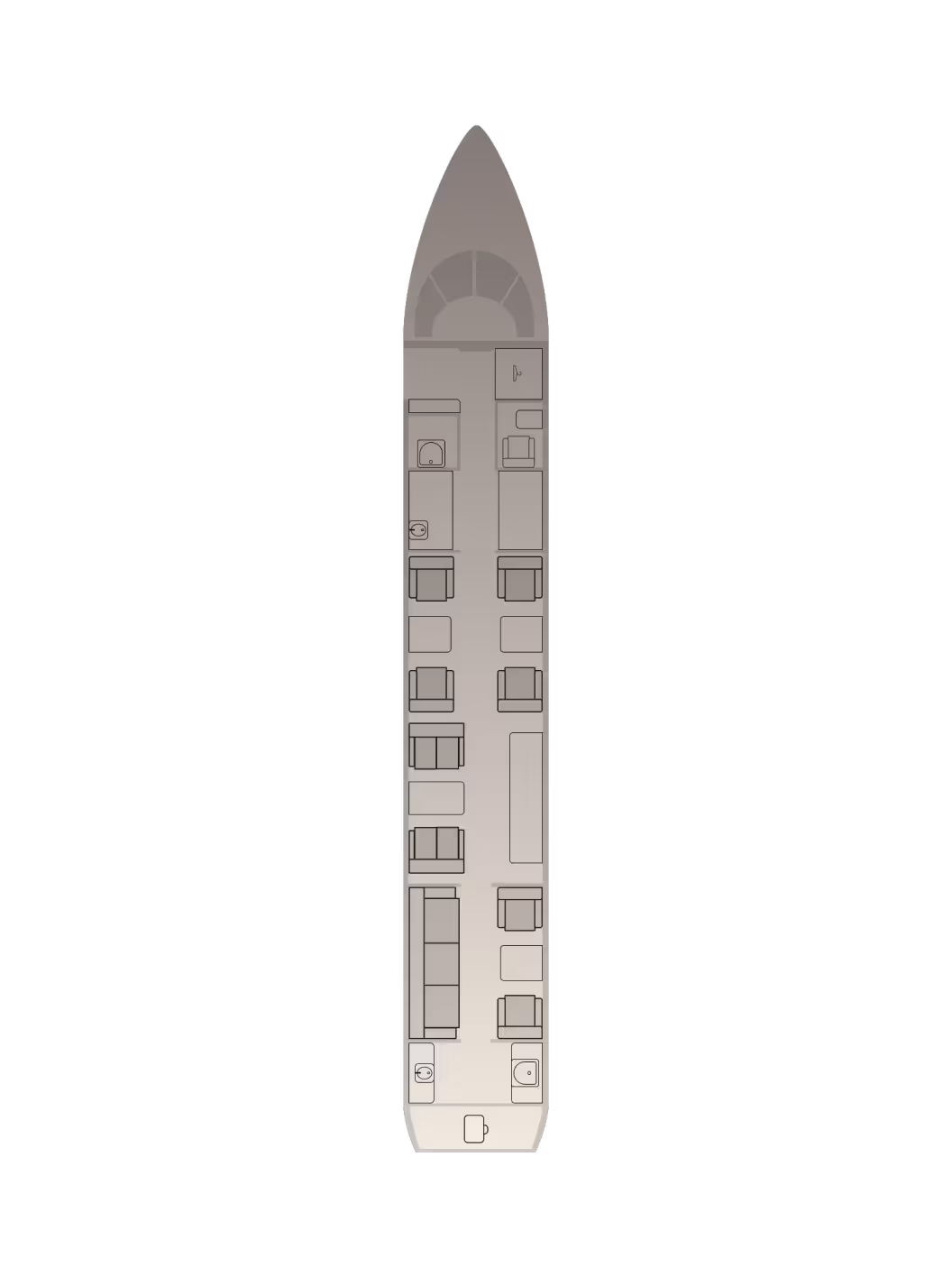 Cabin layout drawing of a long range business jet